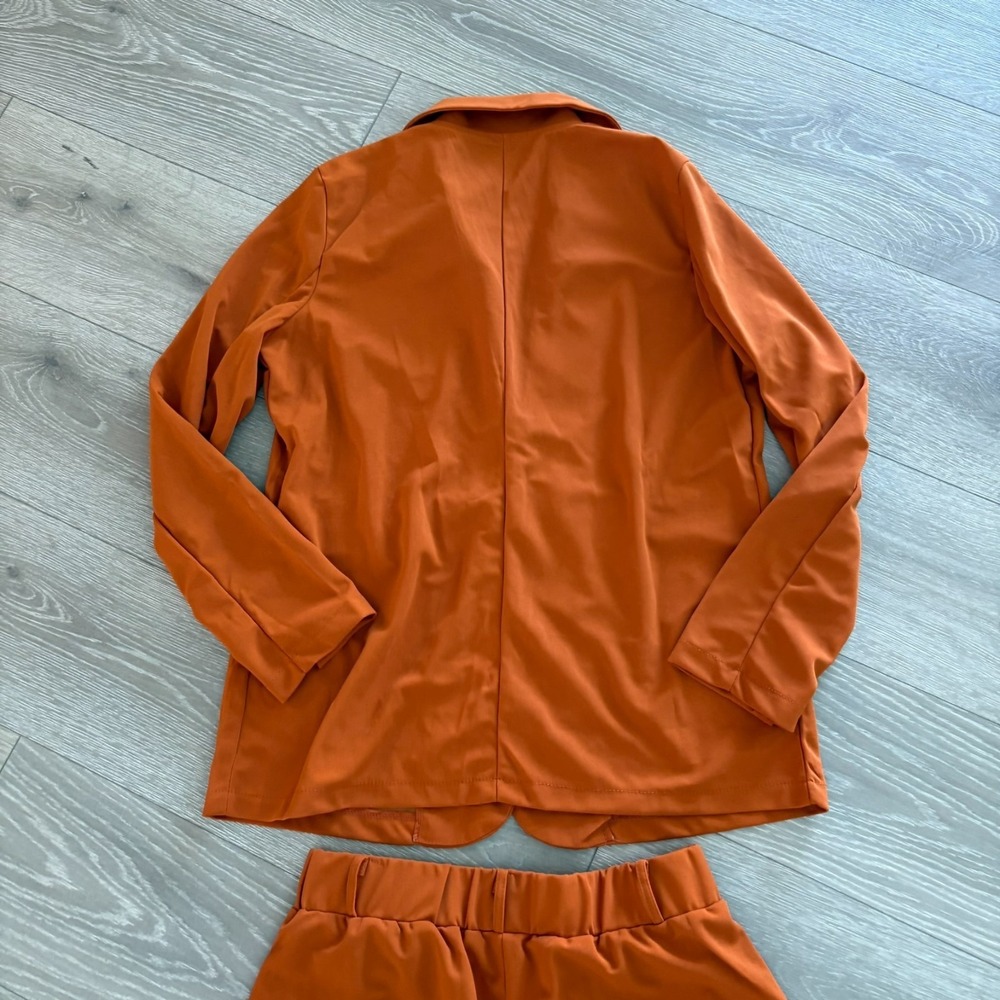 NWT Womens Burnt Orange 2-Piece Slim Fit Suit Blazer & Pants Size L - Picture 6 of 16